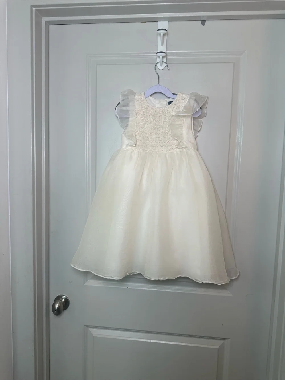 Polo Ralph Lauren Smocked Mulberry Silk Flutter Sleeve Cream Luxury Dress, 6X